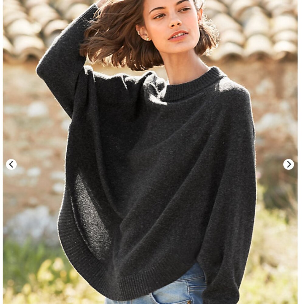 Cozy Garnet Hill Charcoal Gray Women's Sweater "Oversized Sweater Cape"
